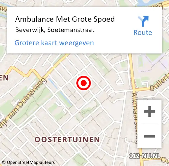 Locatie op kaart van de 112 melding: Ambulance Met Grote Spoed Naar Beverwijk, Soetemanstraat op 31 juli 2023 08:50