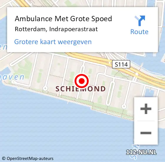 Locatie op kaart van de 112 melding: Ambulance Met Grote Spoed Naar Rotterdam, Indrapoerastraat op 31 juli 2023 13:12