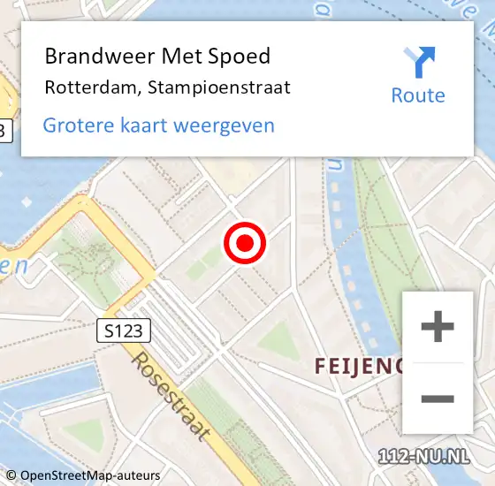Locatie op kaart van de 112 melding: Brandweer Met Spoed Naar Rotterdam, Stampioenstraat op 31 juli 2023 14:35
