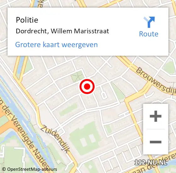 Locatie op kaart van de 112 melding: Politie Dordrecht, Willem Marisstraat op 31 juli 2023 17:38