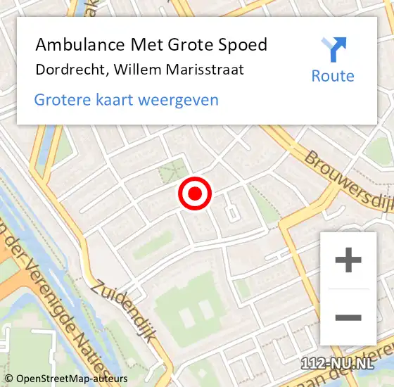 Locatie op kaart van de 112 melding: Ambulance Met Grote Spoed Naar Dordrecht, Willem Marisstraat op 31 juli 2023 17:39