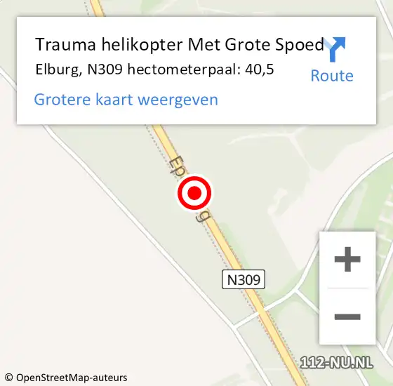 Locatie op kaart van de 112 melding: Trauma helikopter Met Grote Spoed Naar Elburg, N309 hectometerpaal: 40,5 op 31 juli 2023 18:20