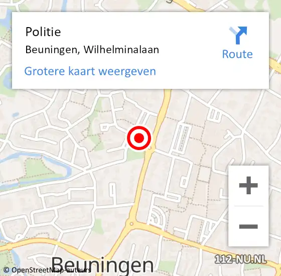 Locatie op kaart van de 112 melding: Politie Beuningen, Wilhelminalaan op 31 juli 2023 18:48