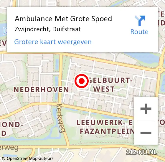 Locatie op kaart van de 112 melding: Ambulance Met Grote Spoed Naar Zwijndrecht, Duifstraat op 31 juli 2023 19:23
