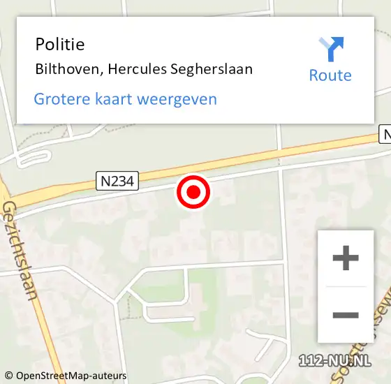 Locatie op kaart van de 112 melding: Politie Bilthoven, Hercules Segherslaan op 31 juli 2023 20:18