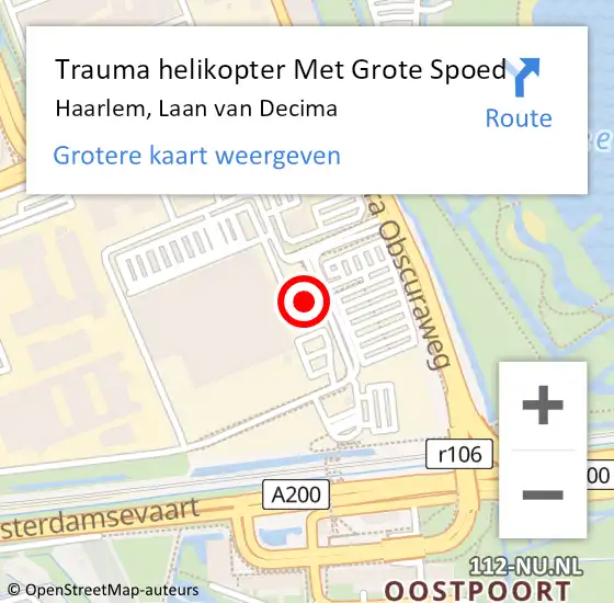 Locatie op kaart van de 112 melding: Trauma helikopter Met Grote Spoed Naar Haarlem, Laan van Decima op 31 juli 2023 22:00