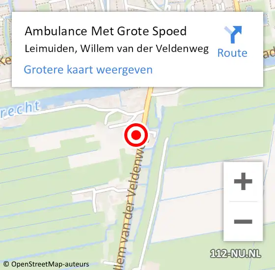 Locatie op kaart van de 112 melding: Ambulance Met Grote Spoed Naar Leimuiden, Willem van der Veldenweg op 1 augustus 2023 01:49