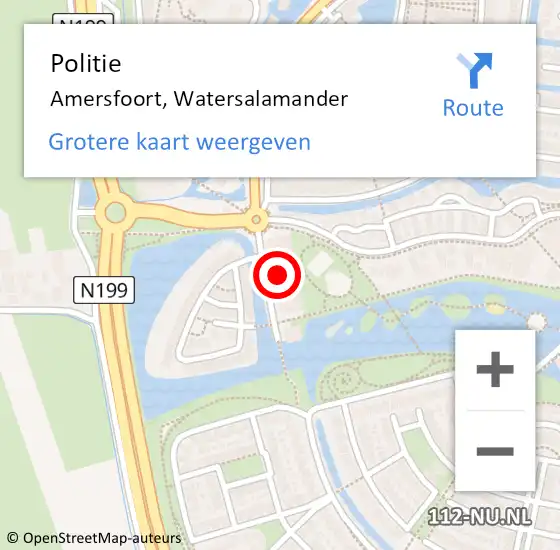 Locatie op kaart van de 112 melding: Politie Amersfoort, Watersalamander op 1 augustus 2023 08:01