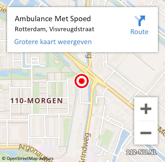 Locatie op kaart van de 112 melding: Ambulance Met Spoed Naar Rotterdam, Visvreugdstraat op 1 augustus 2023 09:10
