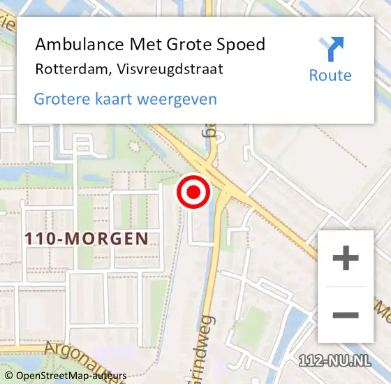 Locatie op kaart van de 112 melding: Ambulance Met Grote Spoed Naar Rotterdam, Visvreugdstraat op 1 augustus 2023 09:15