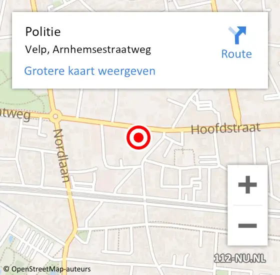 Locatie op kaart van de 112 melding: Politie Velp, Arnhemsestraatweg op 1 augustus 2023 12:07