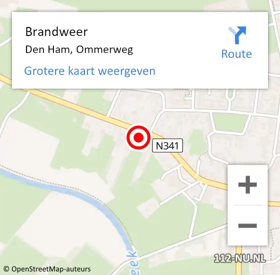 Locatie op kaart van de 112 melding: Brandweer Den Ham, Ommerweg op 1 augustus 2023 13:31