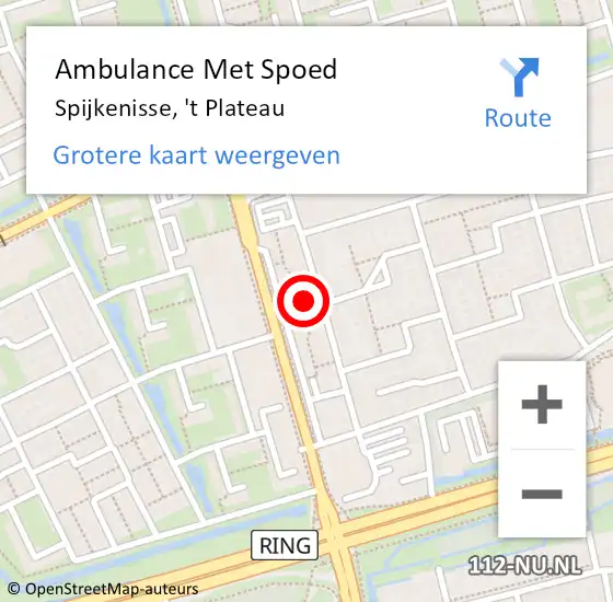 Locatie op kaart van de 112 melding: Ambulance Met Spoed Naar Spijkenisse, 't Plateau op 1 augustus 2023 13:46