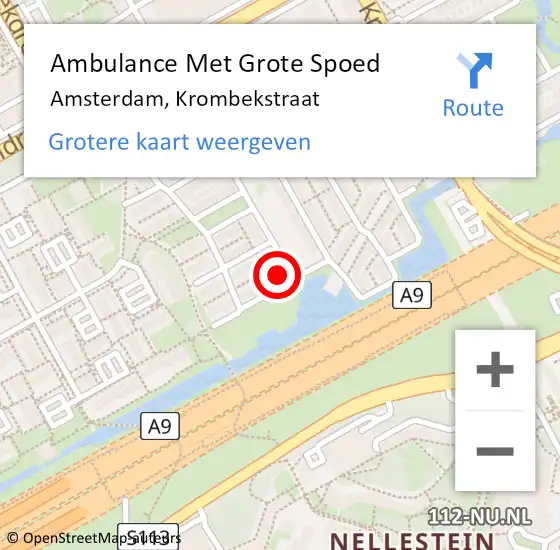 Locatie op kaart van de 112 melding: Ambulance Met Grote Spoed Naar Amsterdam, Krombekstraat op 1 augustus 2023 14:22