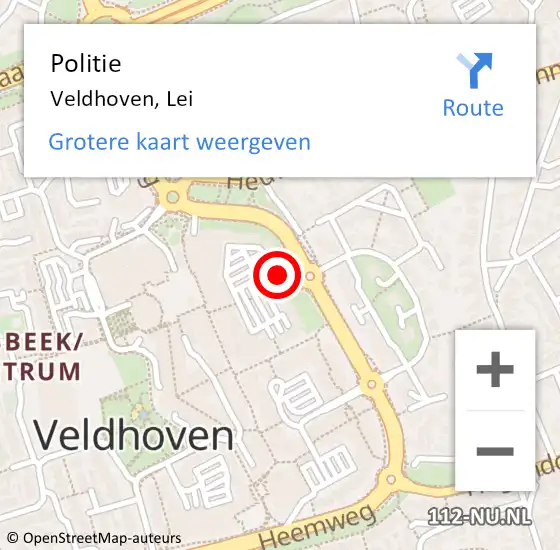 Locatie op kaart van de 112 melding: Politie Veldhoven, Lei op 1 augustus 2023 14:30