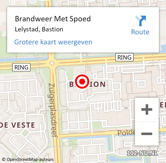 Locatie op kaart van de 112 melding: Brandweer Met Spoed Naar Lelystad, Bastion op 1 augustus 2023 14:50