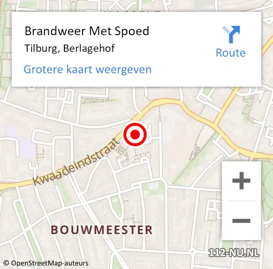 Locatie op kaart van de 112 melding: Brandweer Met Spoed Naar Tilburg, Berlagehof op 1 augustus 2023 15:31