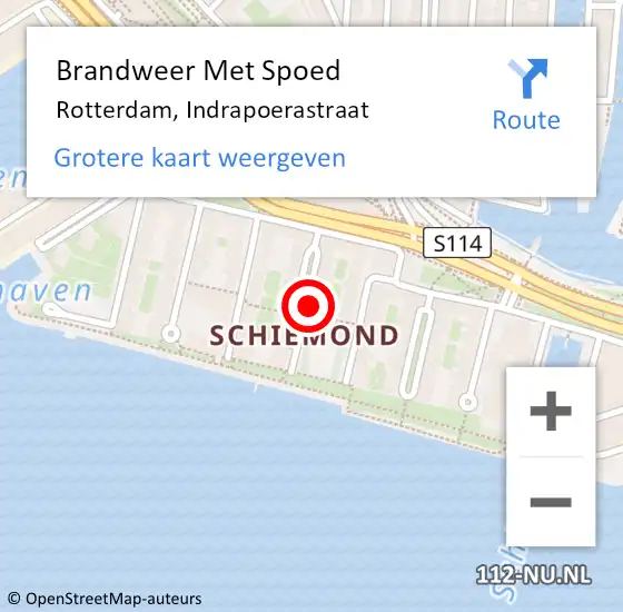 Locatie op kaart van de 112 melding: Brandweer Met Spoed Naar Rotterdam, Indrapoerastraat op 1 augustus 2023 16:09