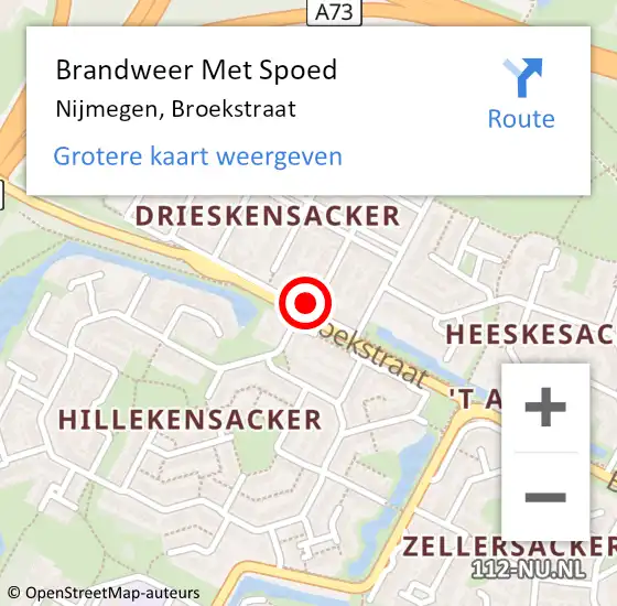 Locatie op kaart van de 112 melding: Brandweer Met Spoed Naar Nijmegen, Broekstraat op 1 augustus 2023 17:56