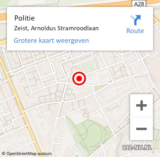 Locatie op kaart van de 112 melding: Politie Zeist, Arnoldus Stramroodlaan op 1 augustus 2023 18:02