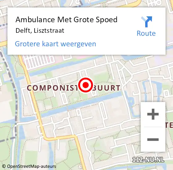 Locatie op kaart van de 112 melding: Ambulance Met Grote Spoed Naar Delft, Lisztstraat op 1 augustus 2023 18:44