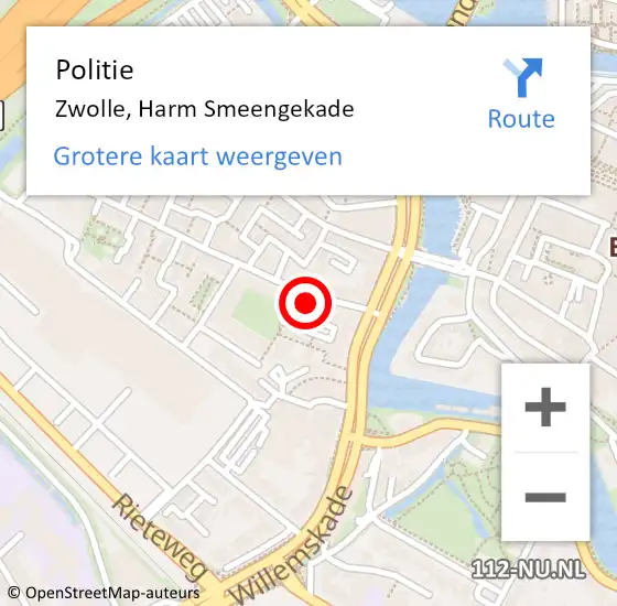 Locatie op kaart van de 112 melding: Politie Zwolle, Harm Smeengekade op 1 augustus 2023 21:33