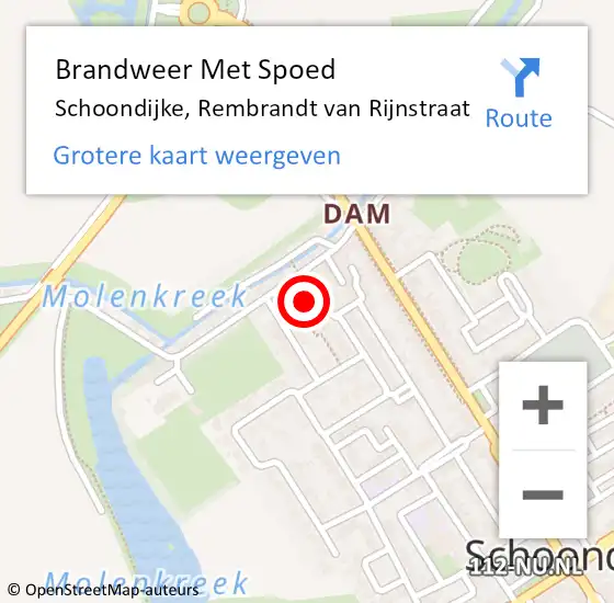 Locatie op kaart van de 112 melding: Brandweer Met Spoed Naar Schoondijke, Rembrandt van Rijnstraat op 1 augustus 2023 22:23