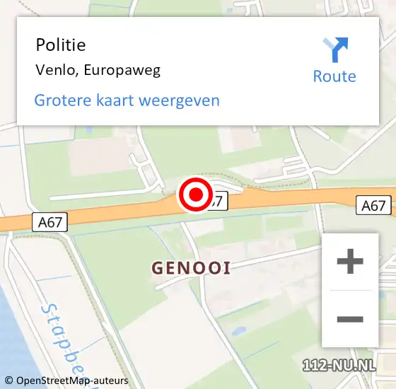 Locatie op kaart van de 112 melding: Politie Venlo, Europaweg op 2 augustus 2023 00:13