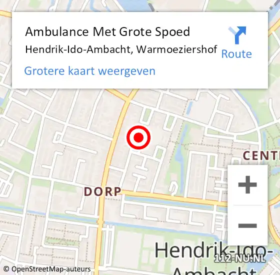 Locatie op kaart van de 112 melding: Ambulance Met Grote Spoed Naar Hendrik-Ido-Ambacht, Warmoeziershof op 2 augustus 2023 09:30
