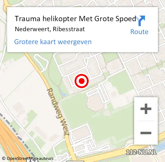 Locatie op kaart van de 112 melding: Trauma helikopter Met Grote Spoed Naar Nederweert, Ribesstraat op 2 augustus 2023 10:52