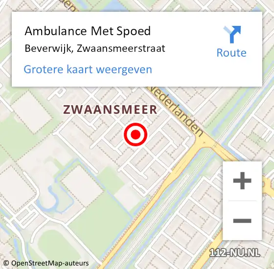 Locatie op kaart van de 112 melding: Ambulance Met Spoed Naar Beverwijk, Zwaansmeerstraat op 2 augustus 2023 11:50