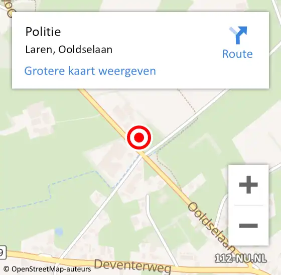 Locatie op kaart van de 112 melding: Politie Laren, Ooldselaan op 2 augustus 2023 15:05