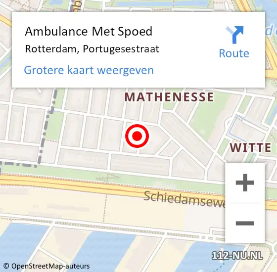 Locatie op kaart van de 112 melding: Ambulance Met Spoed Naar Rotterdam, Portugesestraat op 2 augustus 2023 17:49