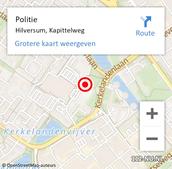 Locatie op kaart van de 112 melding: Politie Hilversum, Kapittelweg op 2 augustus 2023 18:37