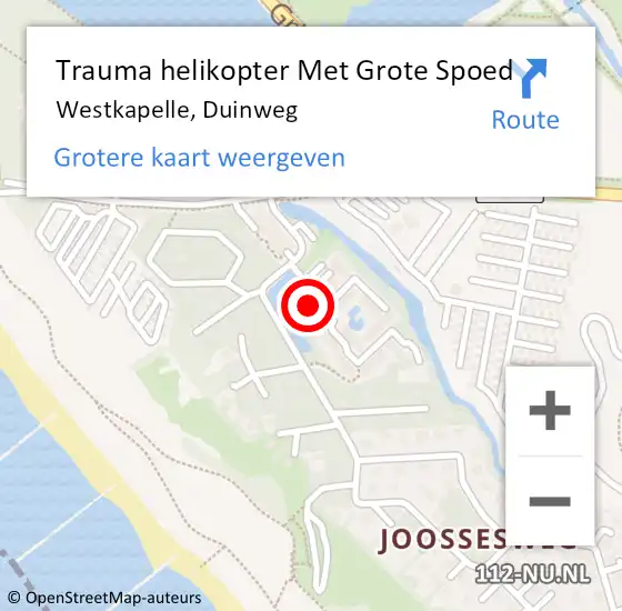 Locatie op kaart van de 112 melding: Trauma helikopter Met Grote Spoed Naar Westkapelle, Duinweg op 2 augustus 2023 18:47