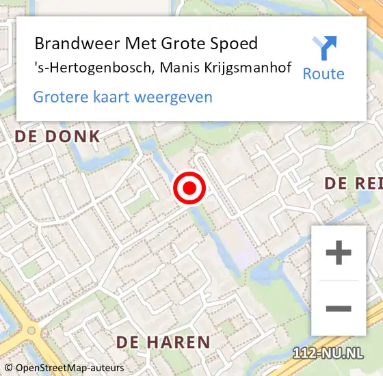 Locatie op kaart van de 112 melding: Brandweer Met Grote Spoed Naar 's-Hertogenbosch, Manis Krijgsmanhof op 2 augustus 2023 19:54