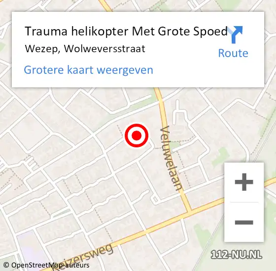 Locatie op kaart van de 112 melding: Trauma helikopter Met Grote Spoed Naar Wezep, Wolweversstraat op 2 augustus 2023 22:38