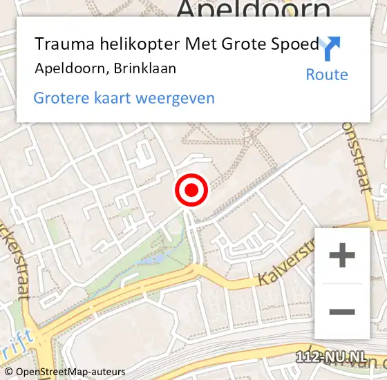 Locatie op kaart van de 112 melding: Trauma helikopter Met Grote Spoed Naar Apeldoorn, Brinklaan op 2 augustus 2023 22:43
