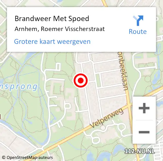 Locatie op kaart van de 112 melding: Brandweer Met Spoed Naar Arnhem, Roemer Visscherstraat op 3 augustus 2023 05:18