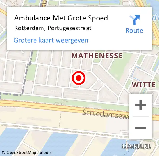 Locatie op kaart van de 112 melding: Ambulance Met Grote Spoed Naar Rotterdam, Portugesestraat op 3 augustus 2023 06:07