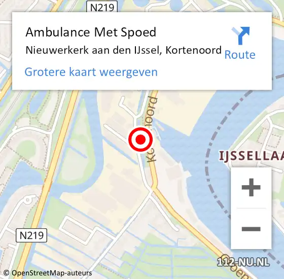 Locatie op kaart van de 112 melding: Ambulance Met Spoed Naar Nieuwerkerk aan den IJssel, Kortenoord op 3 augustus 2023 07:22