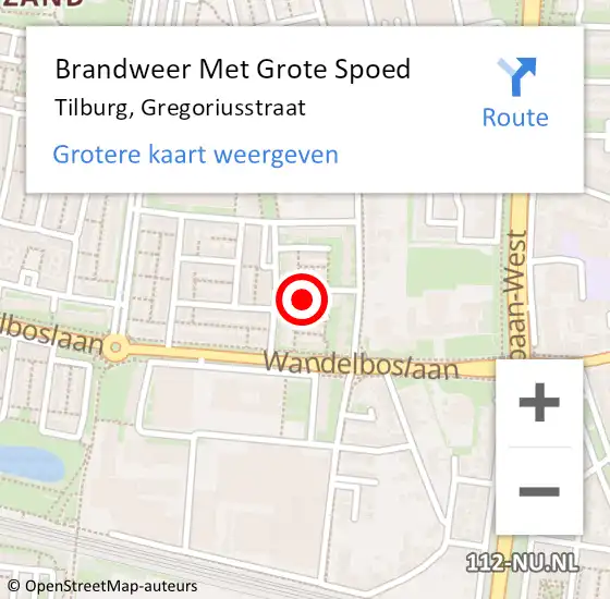 Locatie op kaart van de 112 melding: Brandweer Met Grote Spoed Naar Tilburg, Gregoriusstraat op 3 augustus 2023 08:21