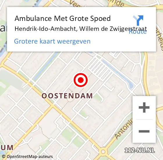 Locatie op kaart van de 112 melding: Ambulance Met Grote Spoed Naar Hendrik-Ido-Ambacht, Willem de Zwijgerstraat op 3 augustus 2023 10:24