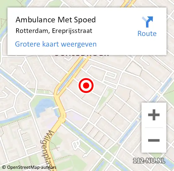 Locatie op kaart van de 112 melding: Ambulance Met Spoed Naar Rotterdam, Ereprijsstraat op 3 augustus 2023 14:16