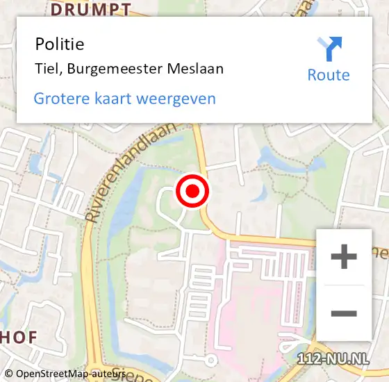 Locatie op kaart van de 112 melding: Politie Tiel, Burgemeester Meslaan op 3 augustus 2023 14:34
