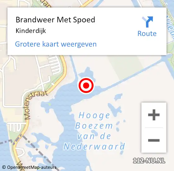 Locatie op kaart van de 112 melding: Brandweer Met Spoed Naar Kinderdijk op 3 augustus 2023 15:04