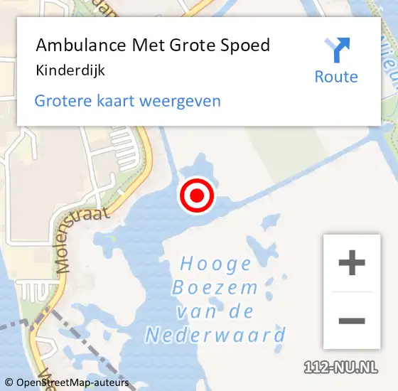 Locatie op kaart van de 112 melding: Ambulance Met Grote Spoed Naar Kinderdijk op 3 augustus 2023 15:04