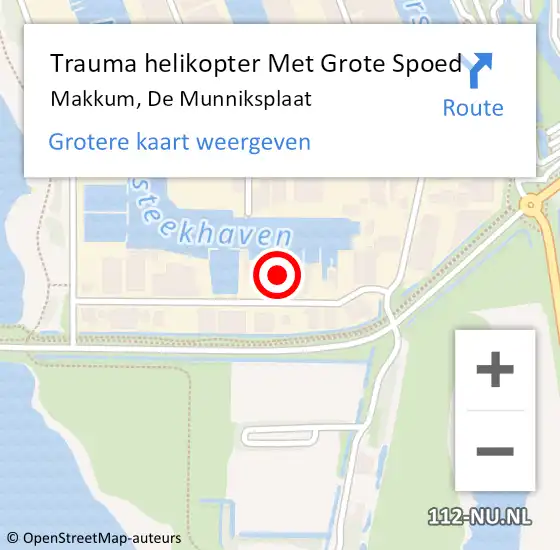 Locatie op kaart van de 112 melding: Trauma helikopter Met Grote Spoed Naar Makkum, De Munniksplaat op 3 augustus 2023 15:08