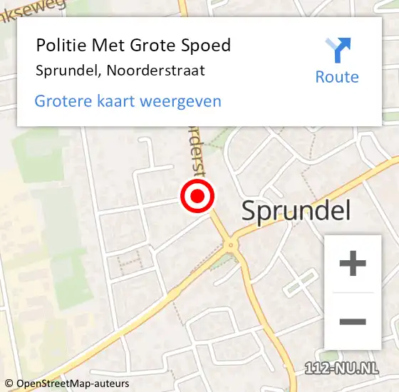 Locatie op kaart van de 112 melding: Politie Met Grote Spoed Naar Sprundel, Noorderstraat op 3 augustus 2023 16:34