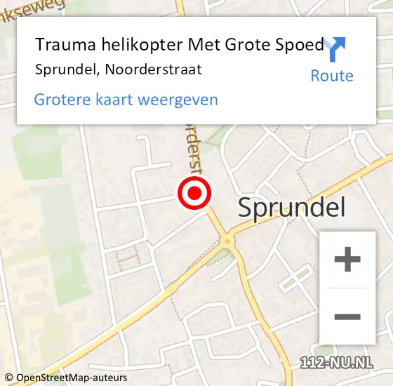 Locatie op kaart van de 112 melding: Trauma helikopter Met Grote Spoed Naar Sprundel, Noorderstraat op 3 augustus 2023 16:37